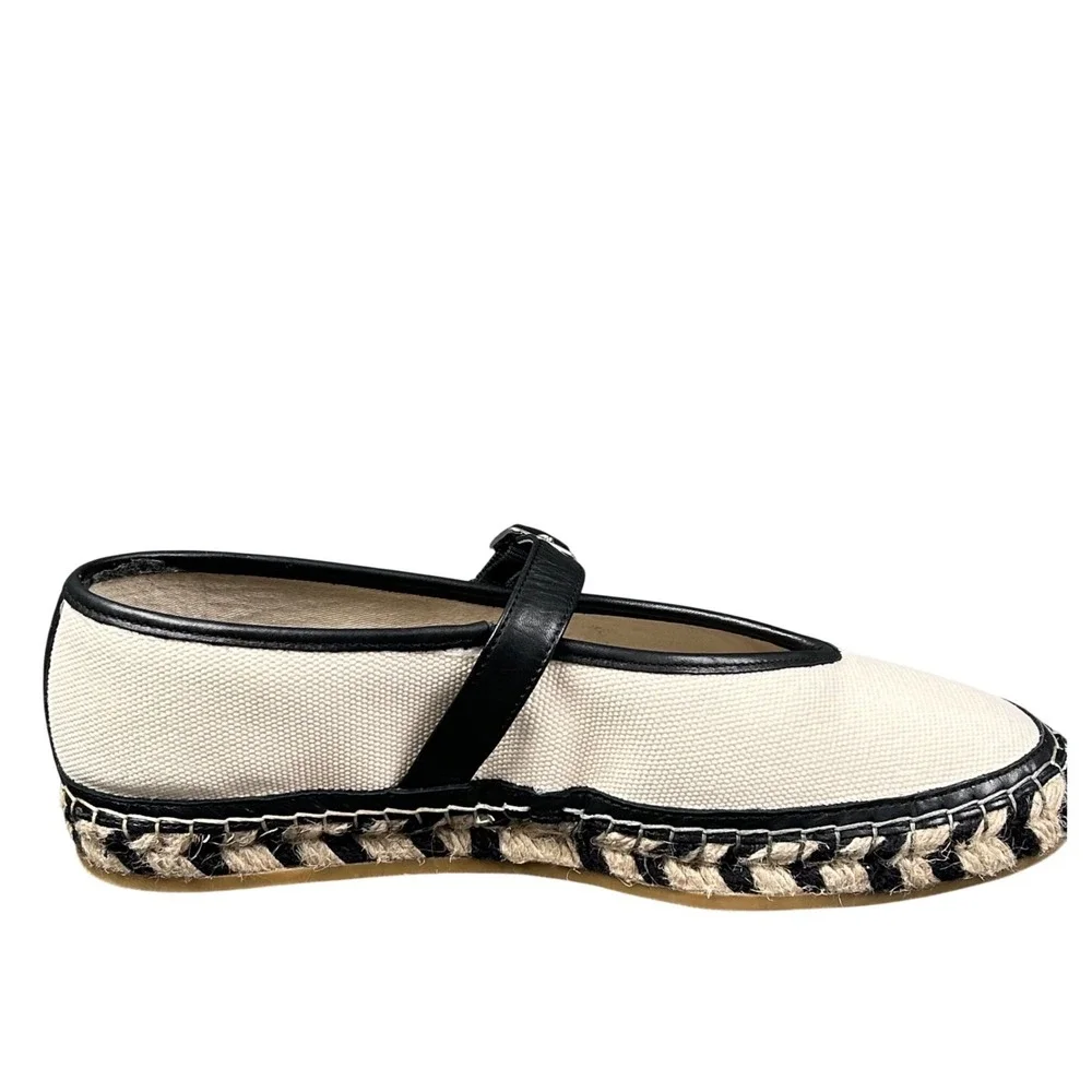 Madewell Remy Canvas Mary Jane Jute Espadrille Flats Cream Black Size 9.5